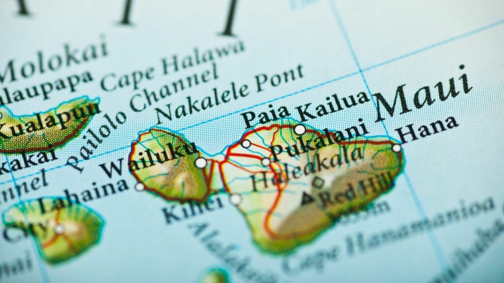 Island of Maui on the map