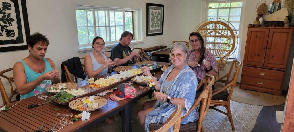 Making lei at Haku Maui