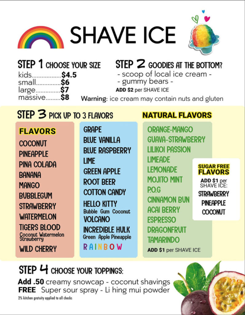 Breakwall Shave Ice menu