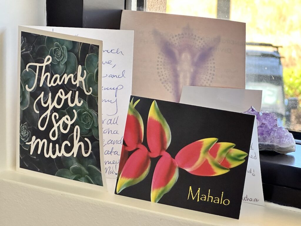 Cards on the windowsill at Mindful Living Group