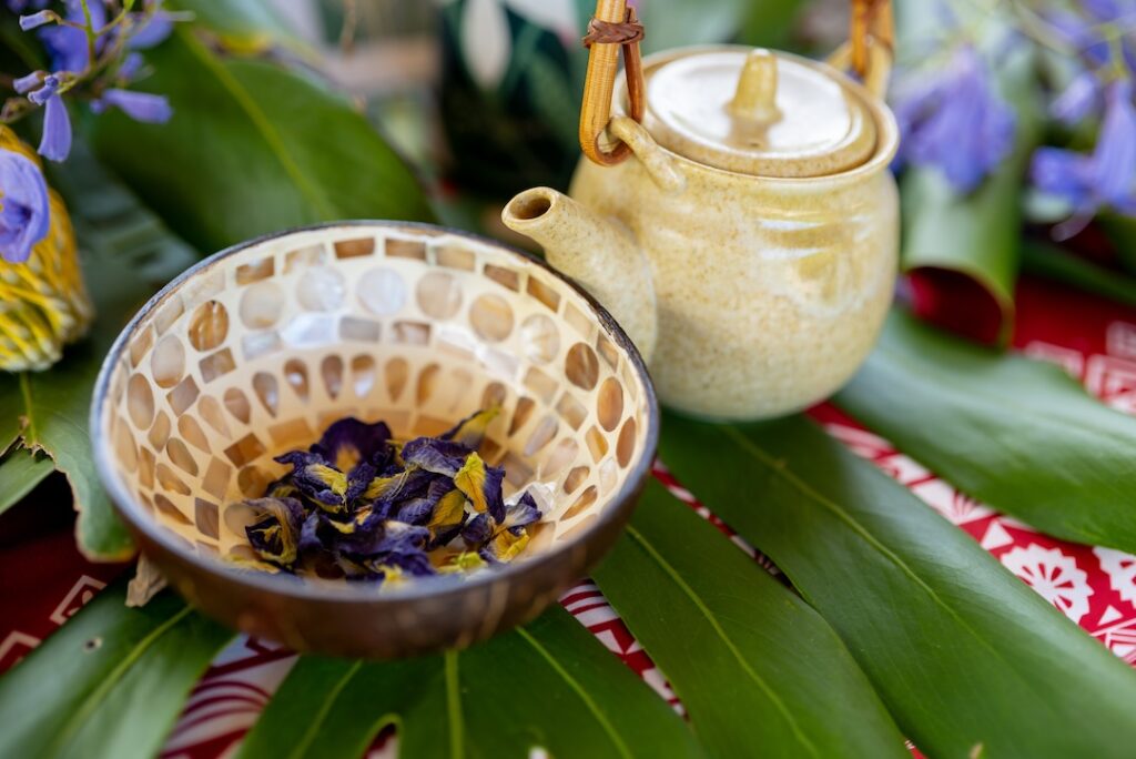 A tea ceremony plays a role in the forest bathing experience at Healing Trees Maui